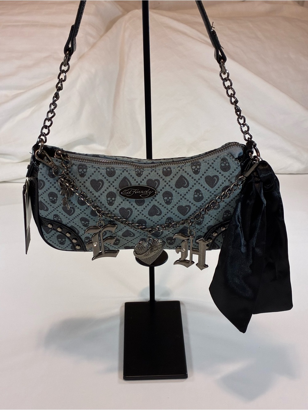 Ed Hardy Mini Shoulder Bag in Slate Blue with Black Accents